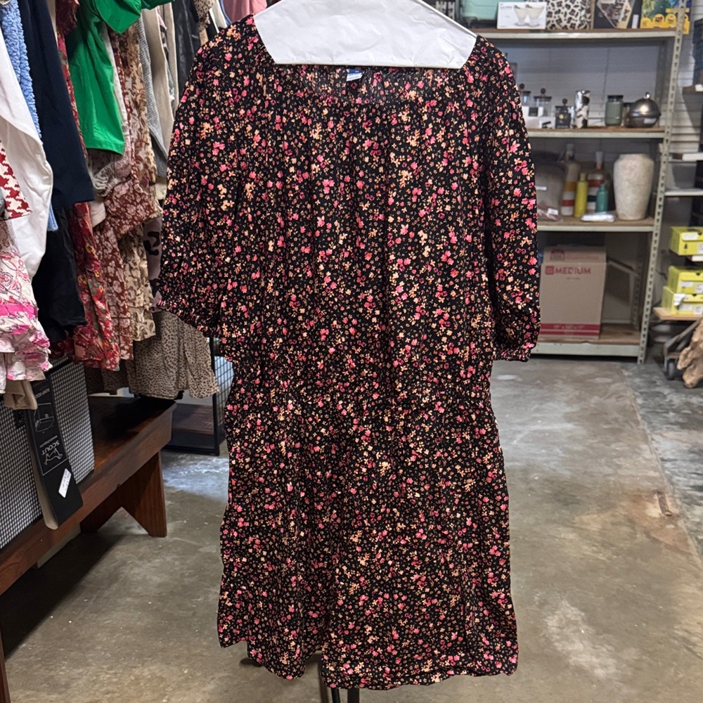 Old Navy Black and Pink Floral Long Sleeve Dress